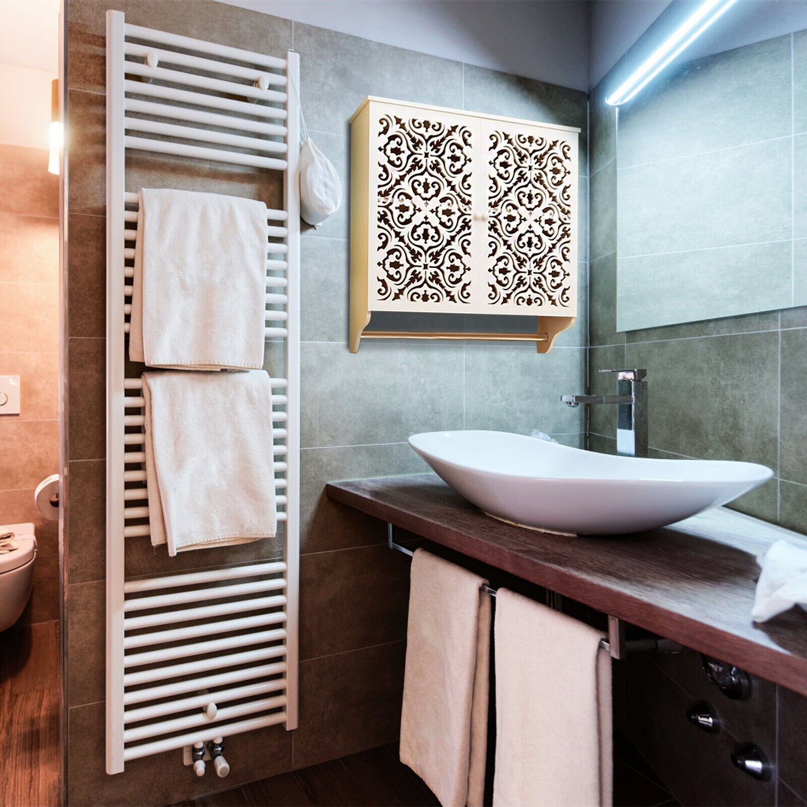 Wall-Mounted Bathroom Cabinet with Integrated Towel Rod